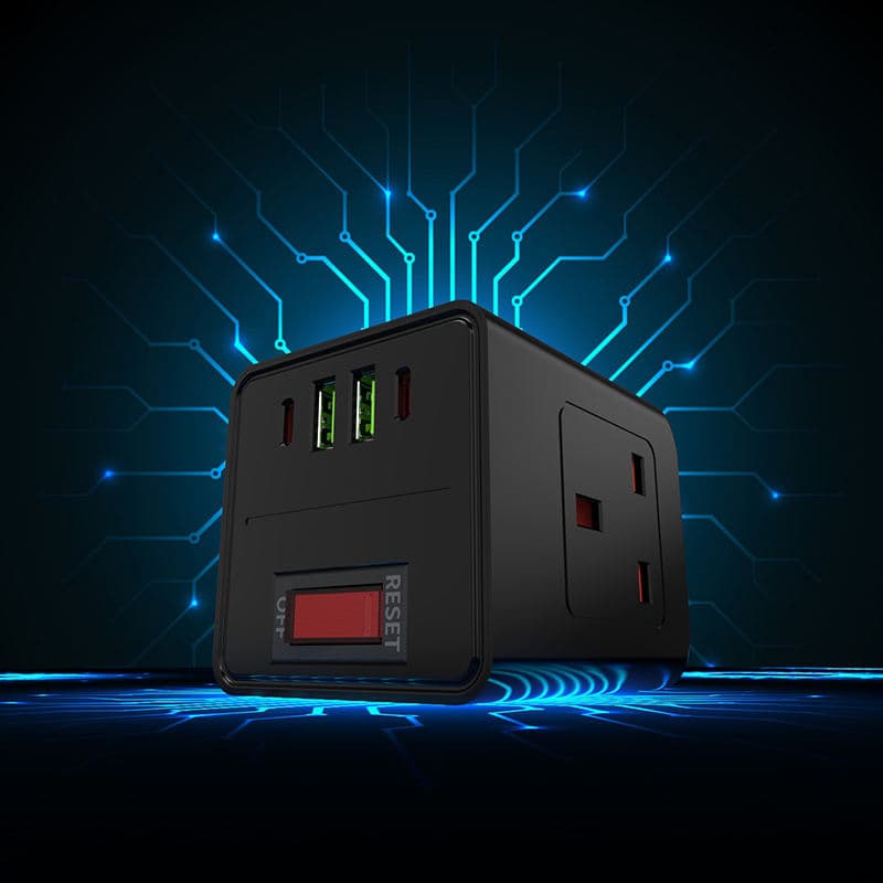 Cube Socket With Switch, 3 Way Multi Plug Cable Extension Socket With 2 USB & 2 Type-C Slots,2M Extension Cords For Home Dorm Office Travel