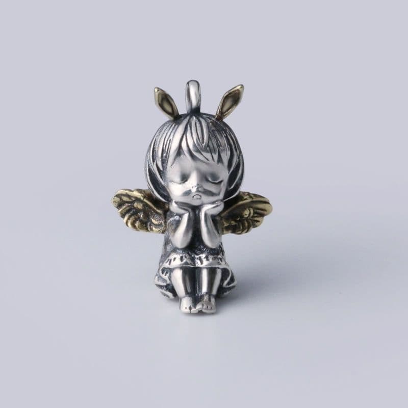 Cute Silver Distressed Angel Necklace For Girls