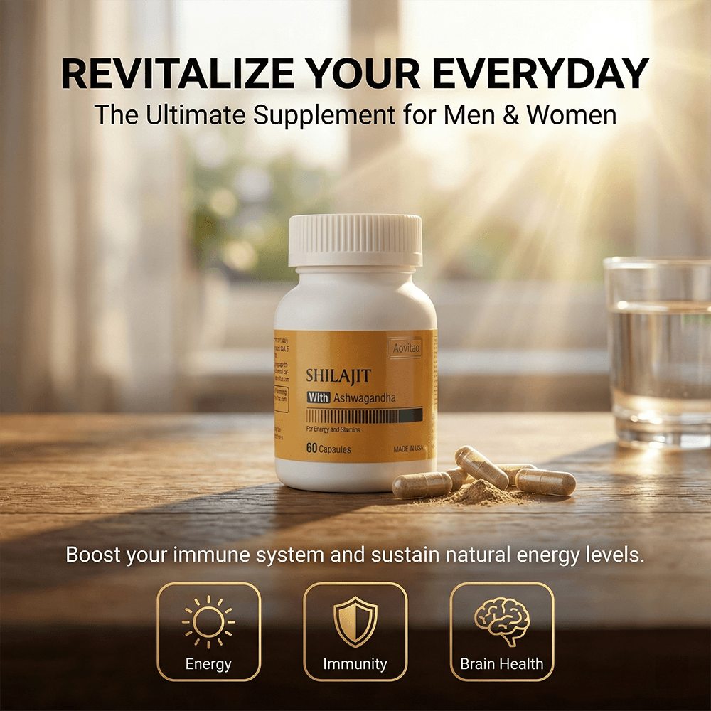 Shilajit Extrakt 550mg mit Ashwagandha für Männer und Frauen - Energie, Ausdauer & Vitalität