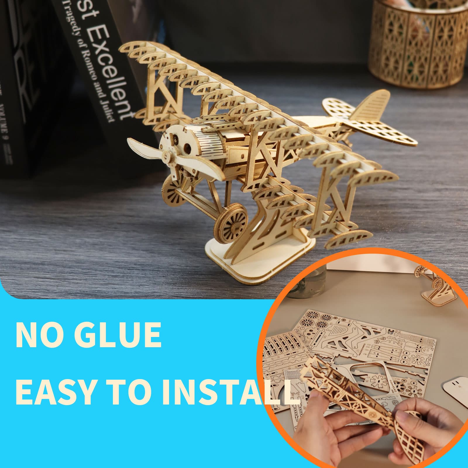 Las ventas están prohibidas en TEMU y SHEIN - Kit de modelos de avión biplano en madera 3D, rompecabezas de madera, manualidades DIY y regalos hechos a mano