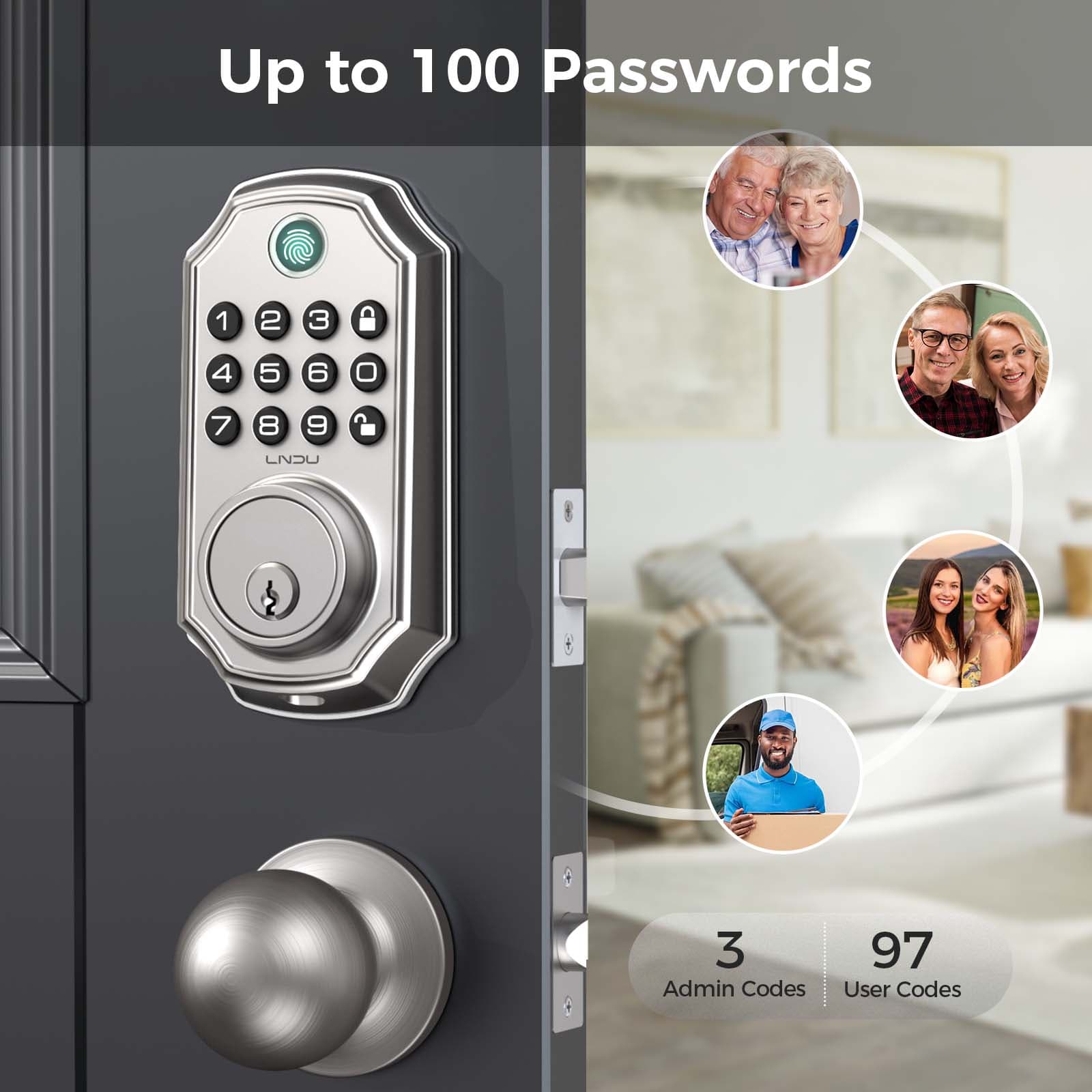 Keyless Entry Door Lock With Handle App-Controlled Front Door Lock Set With Keypad Auto-Lock & One-Touch Locking Anti-Peep Code Feature Easy Instal