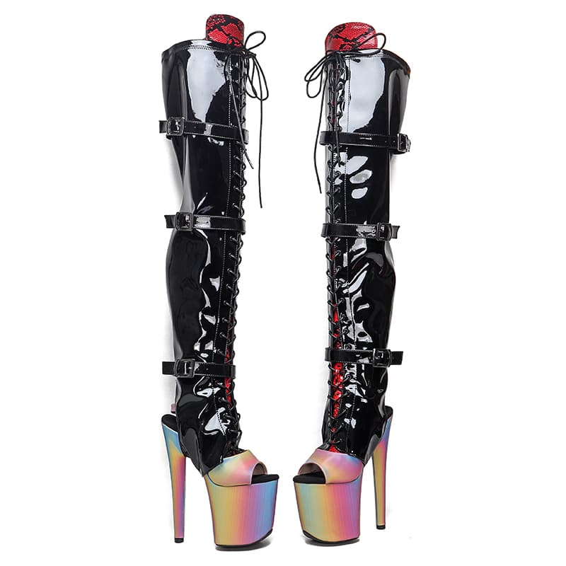 Lacquer Leather High Heels Over Lacquered Boot Covers