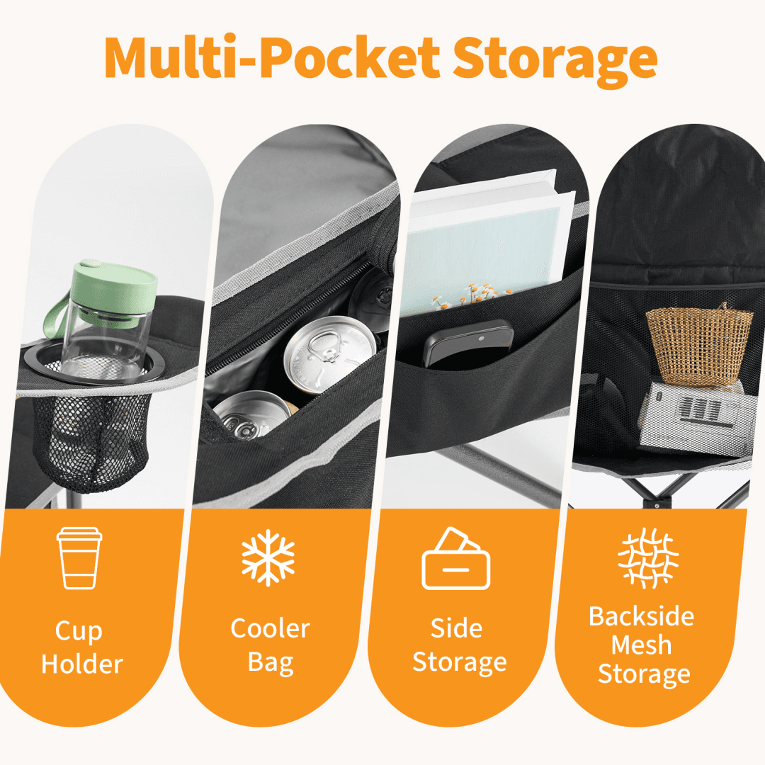 Stahlrahmen-Campingstuhl mit Cup Holder, Storage und Kühlbag