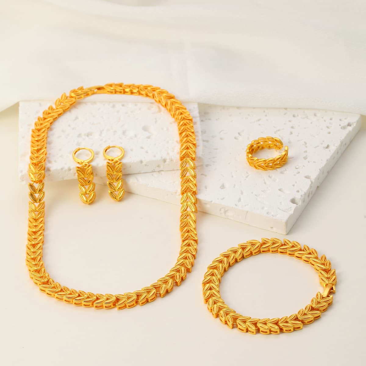 5 pezzi retrò eleganti in oro 18k foglia di acero per donna, set di gioielli nuziali temperamentali