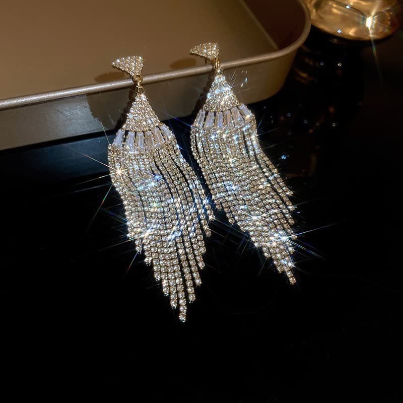 Silver Needle Vintage Tassel Earrings For Women Korean Style Zircon Long Dangle
