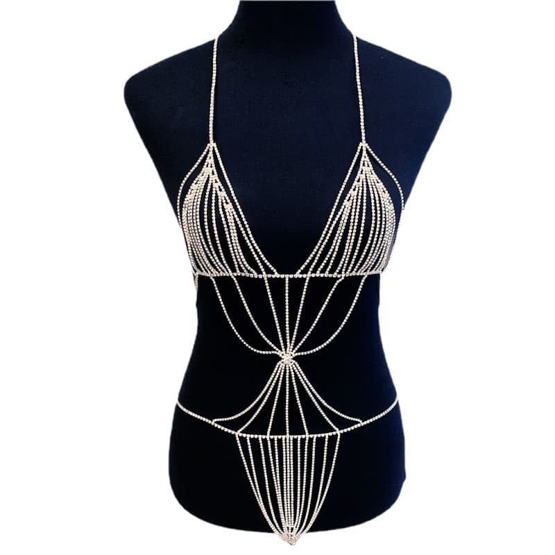 Edle Diamant-BH & Slip-Set mit Strass-Kette
