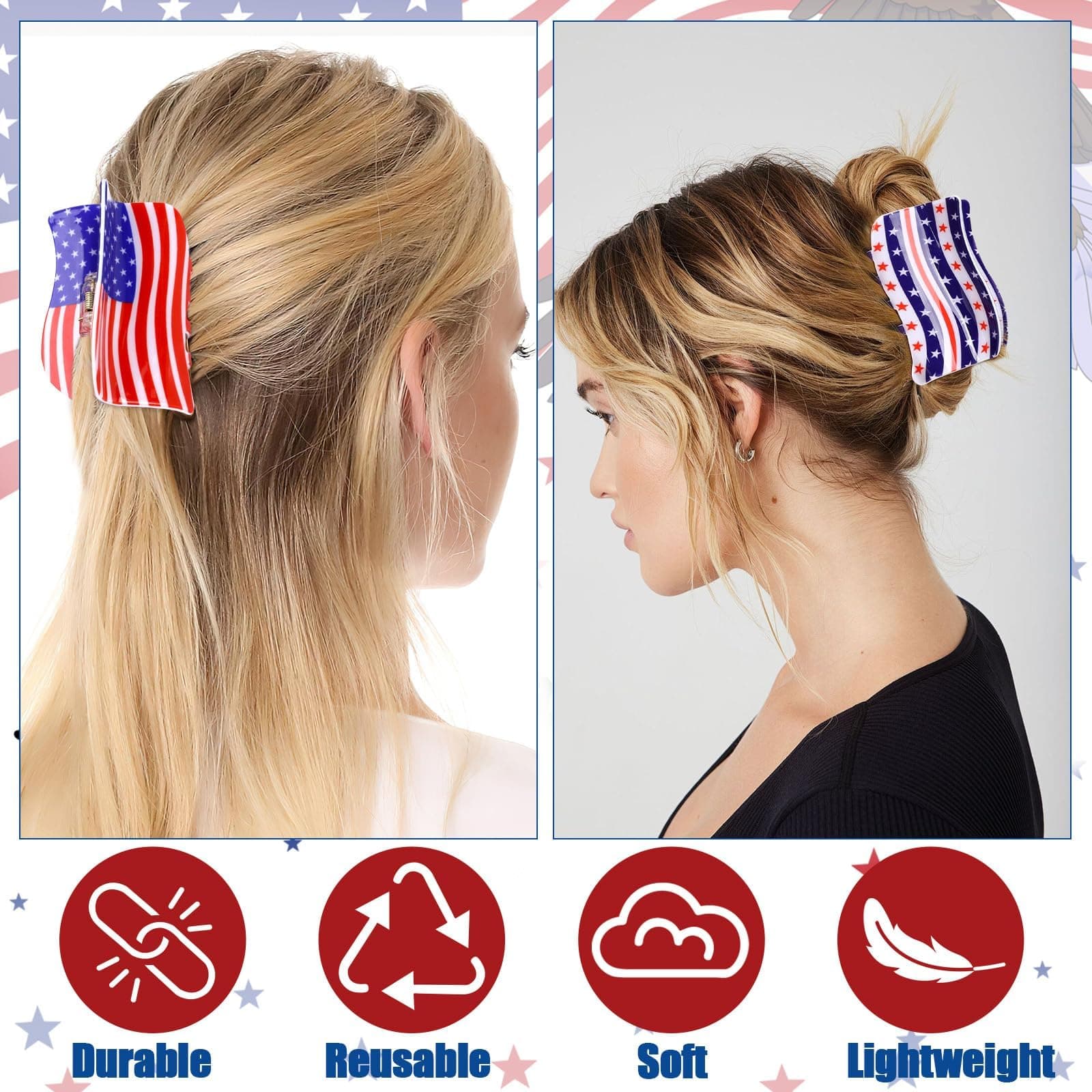 3-teilige USA-Flaggenformige Krallenklemmen - Patriotische Haar-Accessoires für den 4. Juli
