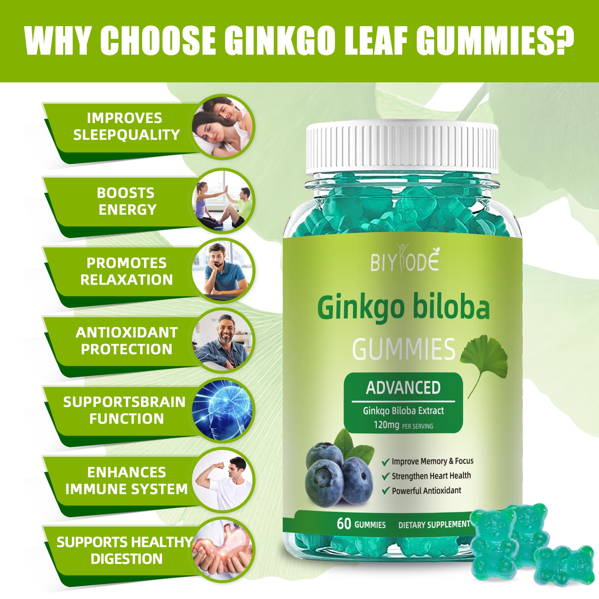 Schneller Versand: Ginkgo Biloba Gummies für Gedächtnis & Konzentration