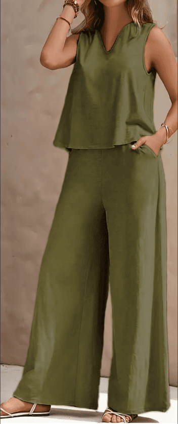 Conjunto casual de mujer con top y pantalón ancho