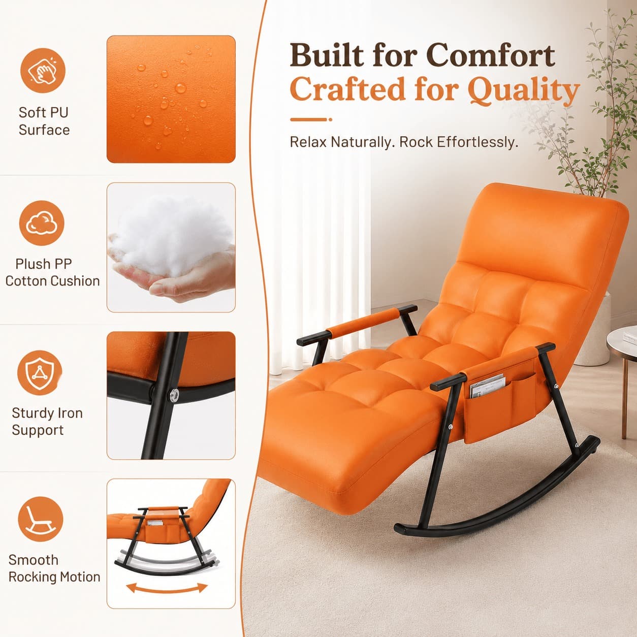 Sillón mecedora moderno con reposacabezas y pies