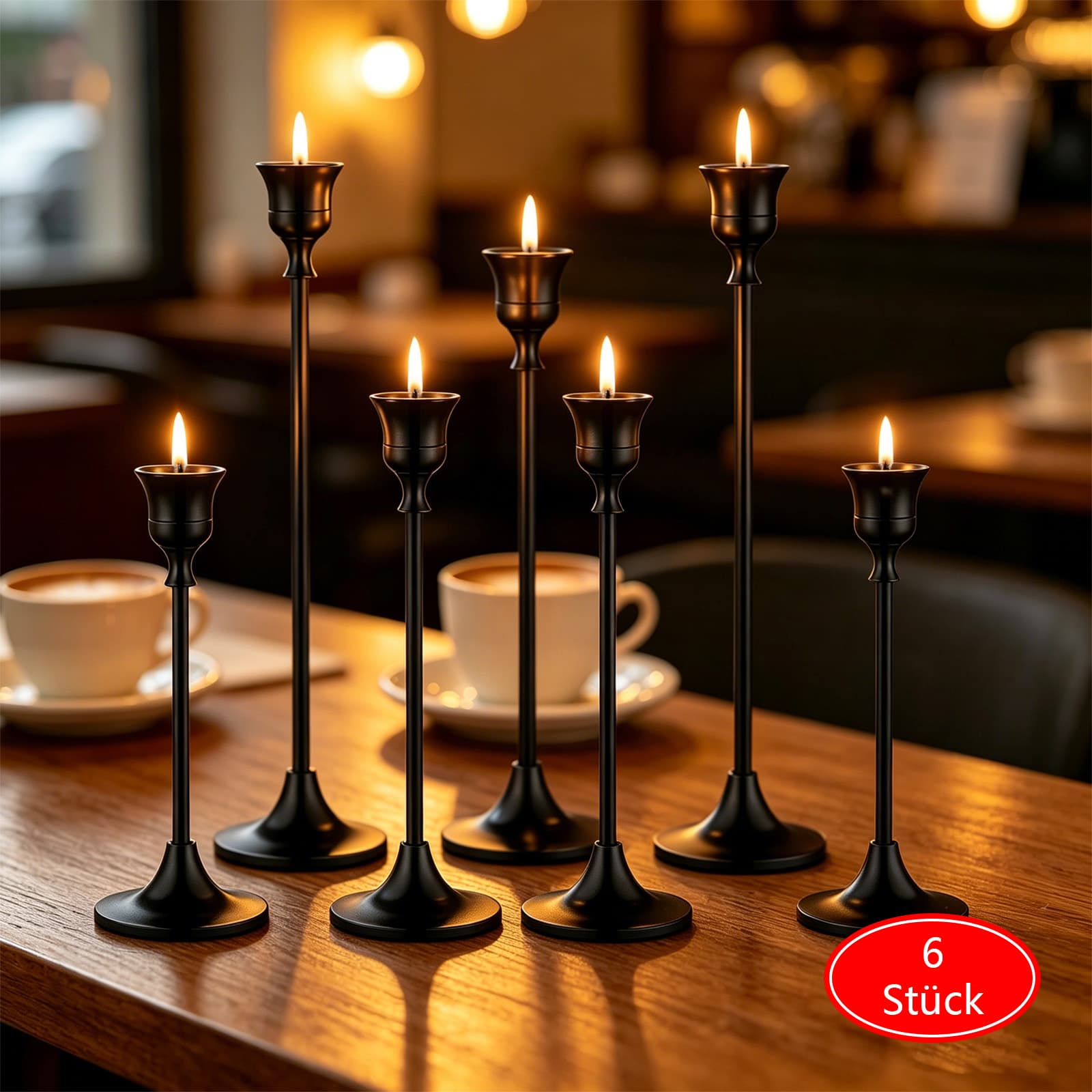 Black Vintage Style Candle Holders, Set of 6