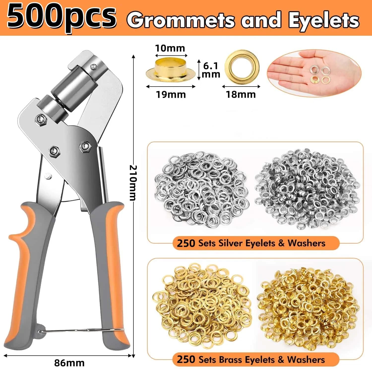 500-teiliges Ösen-Set 10 mm mit Ösenzange