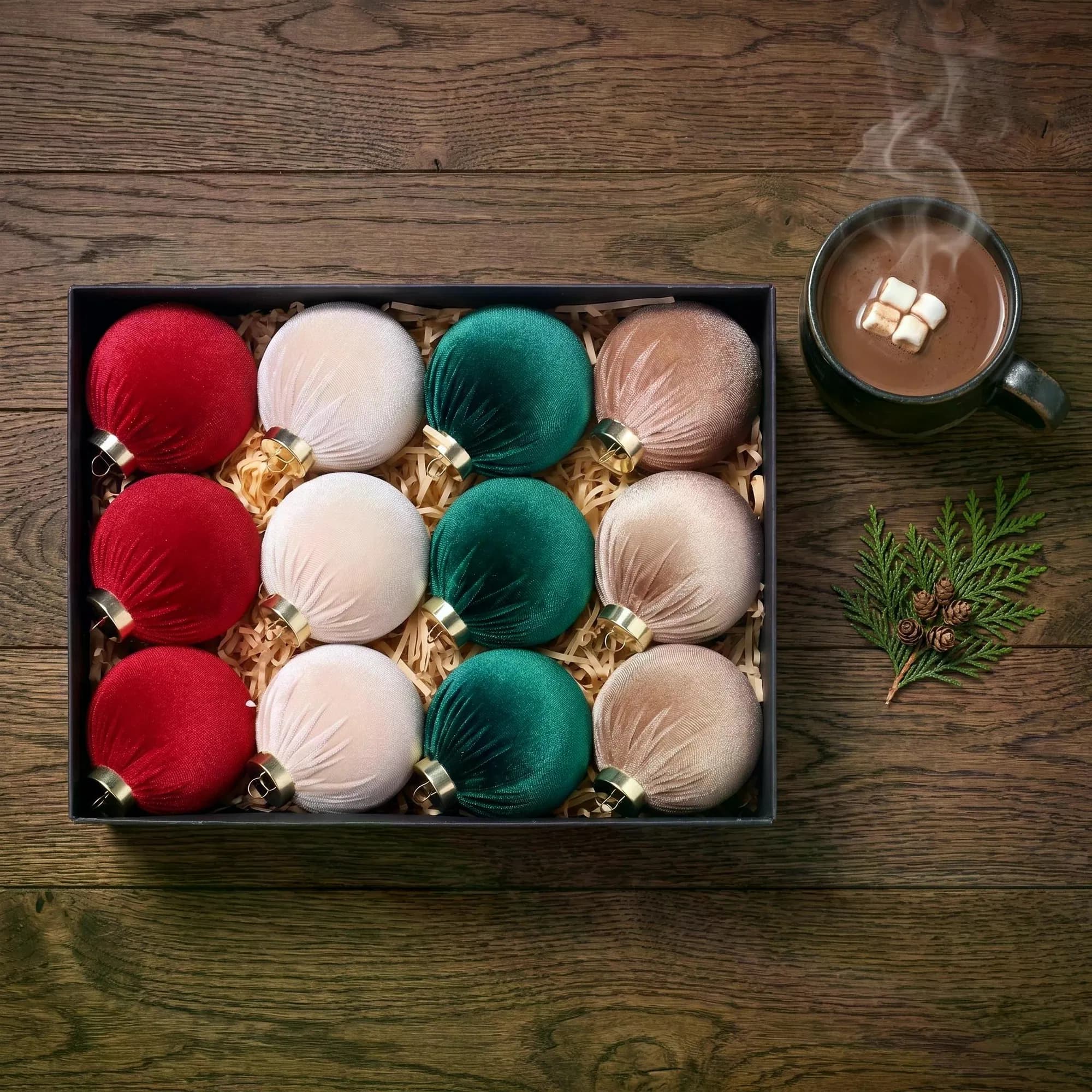 Samt Weihnachtskugeln Set 12 Stück 80 mm