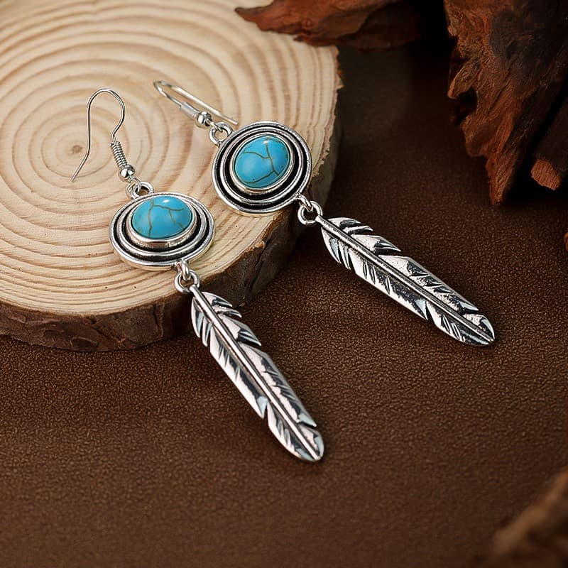 Ethnische Vintage-Blatt-Ohrringe Faux-Turquoise-Teardrop-Stud-Earrings Bohemian-Geschenk