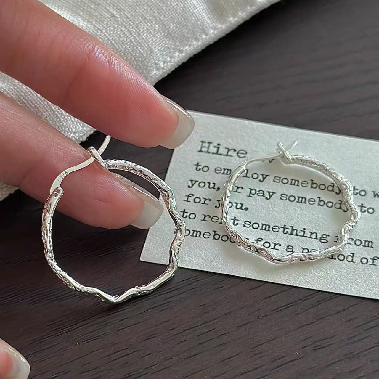 999 Sterling Silber gehammert Textur Reif Ohrringe