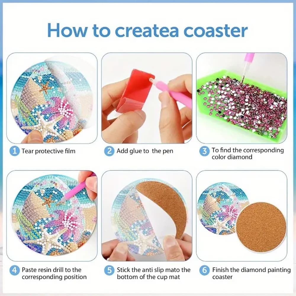 DIY-Coaster mit Diamant-Muster: Meeresmotive - Einfach zu verwenden für Anfänger