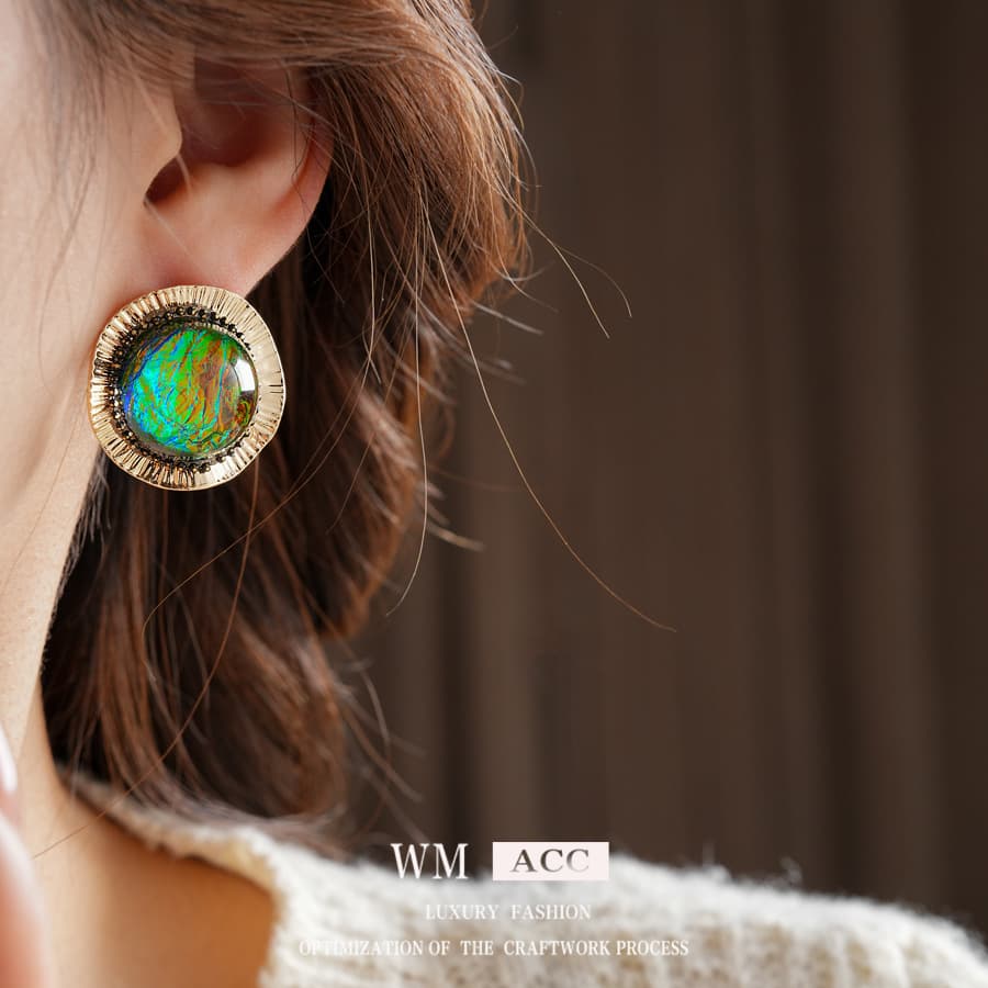 Vintage Fashion Round Resin Stud Earrings - Light Luxury Palace Style, S925 Silver Needle, Premium Niche Jewelry For Women