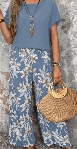 Completo due pezzi donna con top e pantalone a stampa floreale