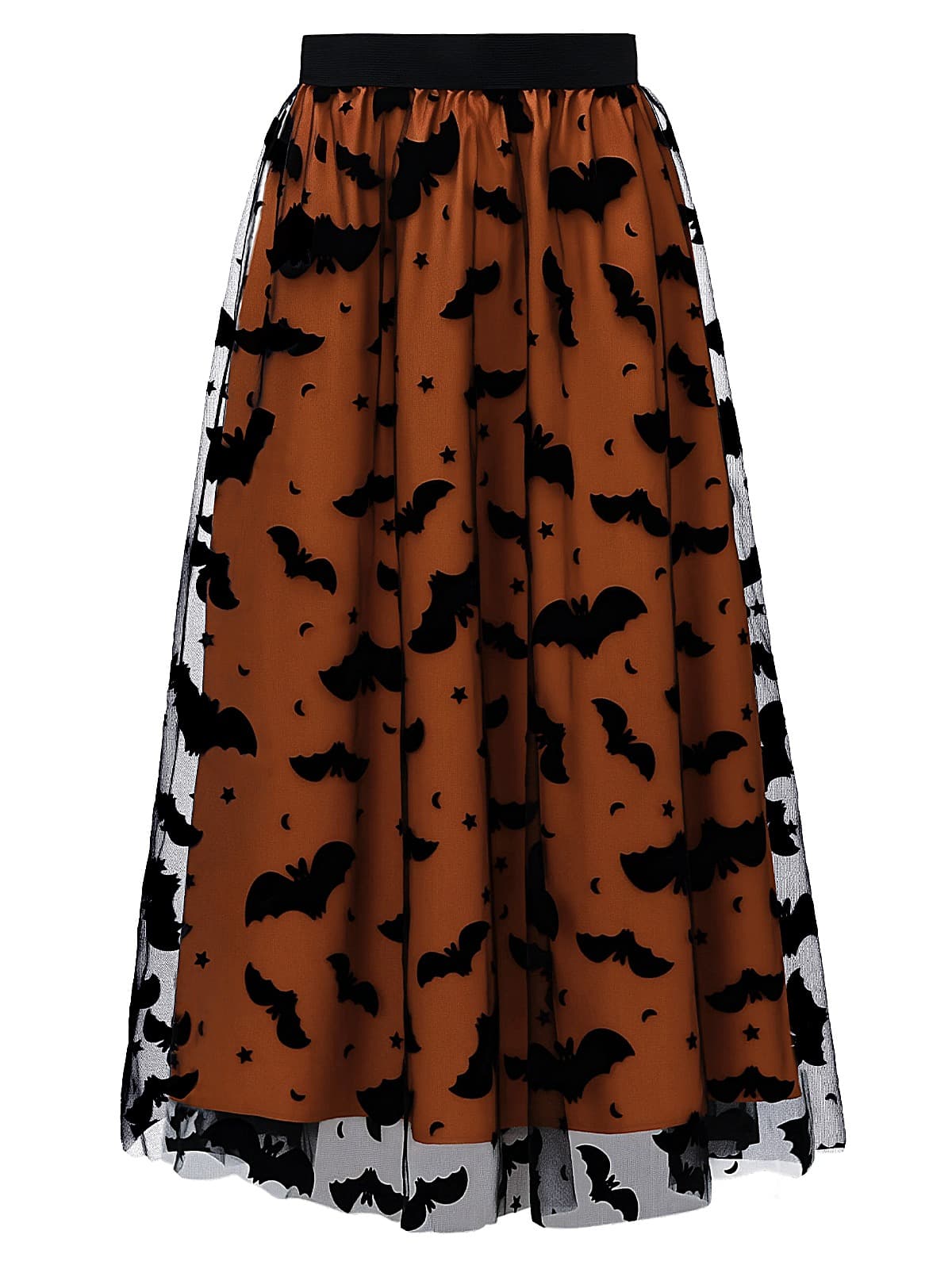 Women's Witchy Tulle Tutu Skirt, Halloween Dress Pumpkin Skirt Velvet Bats Elastic Waist Layered Mesh Midi Skirt Witchy Clothes For Halloween Party  S