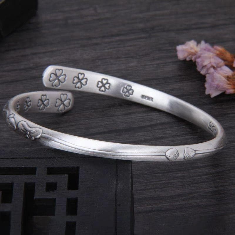 Retro Lotus Silver Armband mit Oeffnung fur Kinder