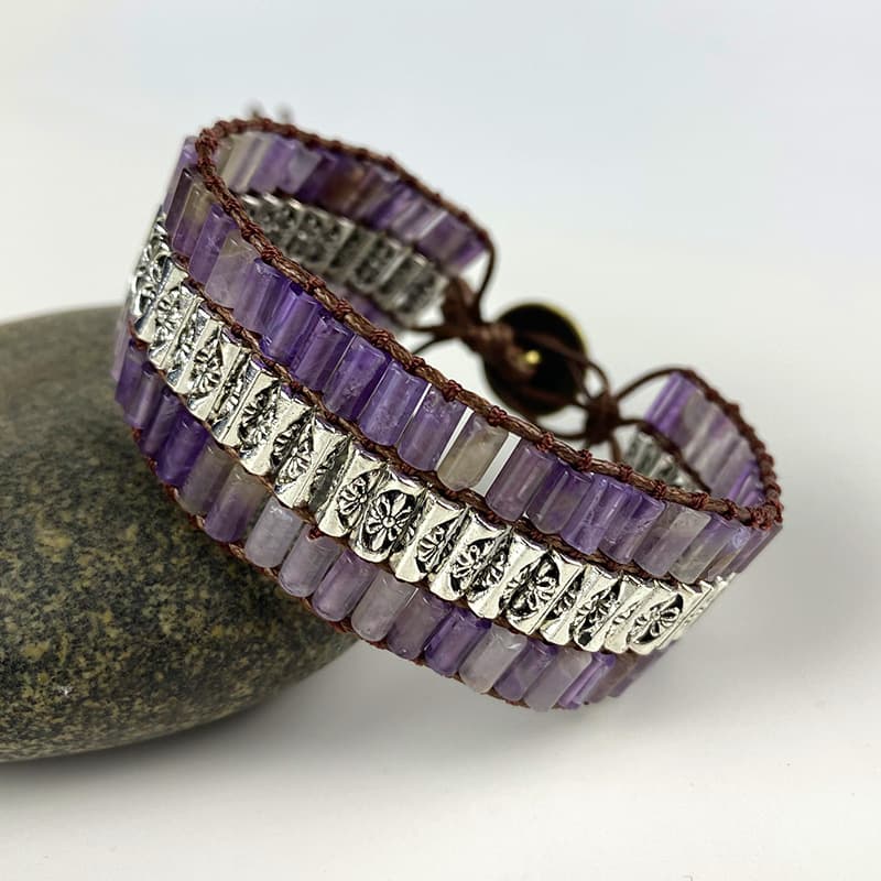 Bracelet rétro en améthyste cylindrique tressée d'Europe et des États-Unis