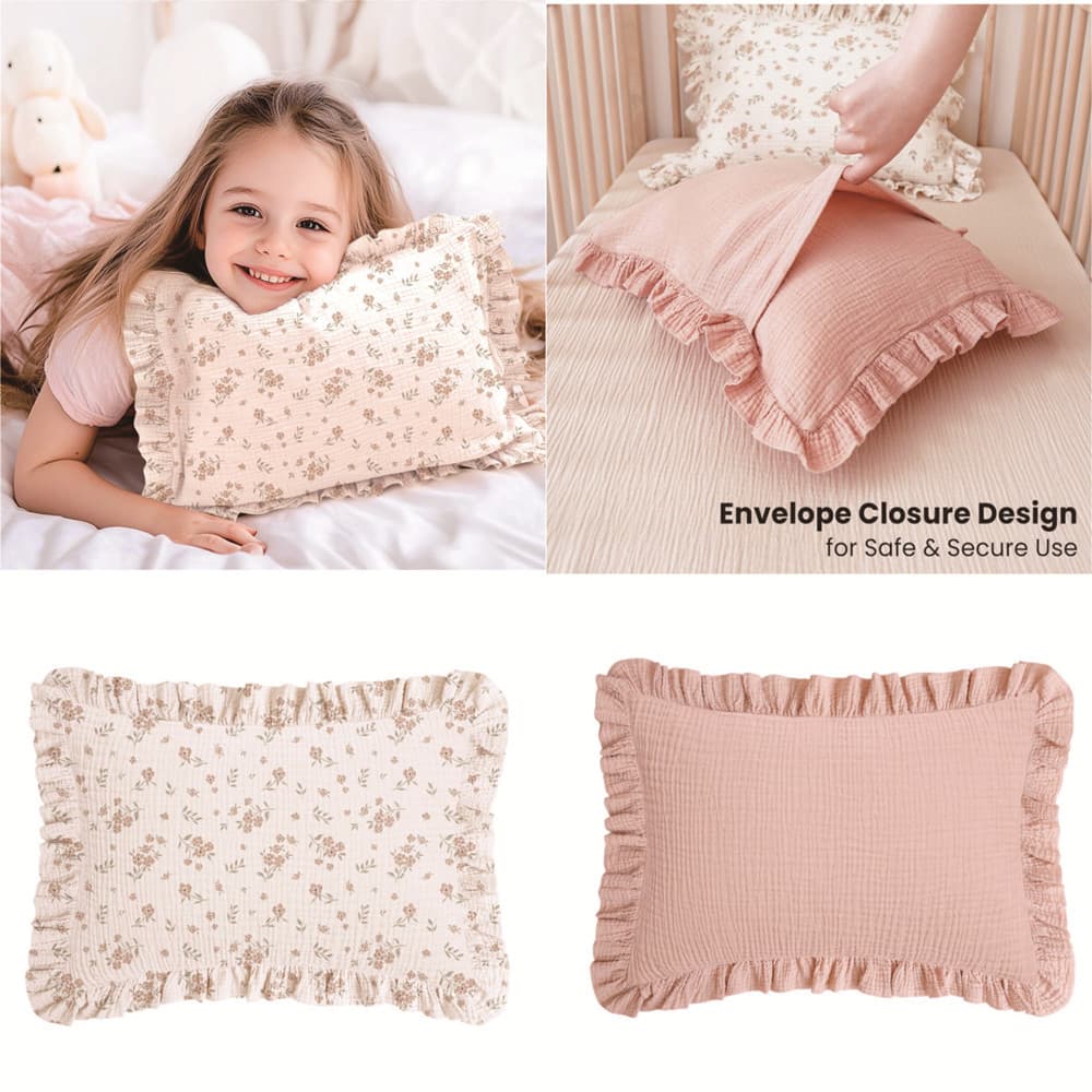 Coton respirant gaze Ruffle taie d'oreiller pour enfants