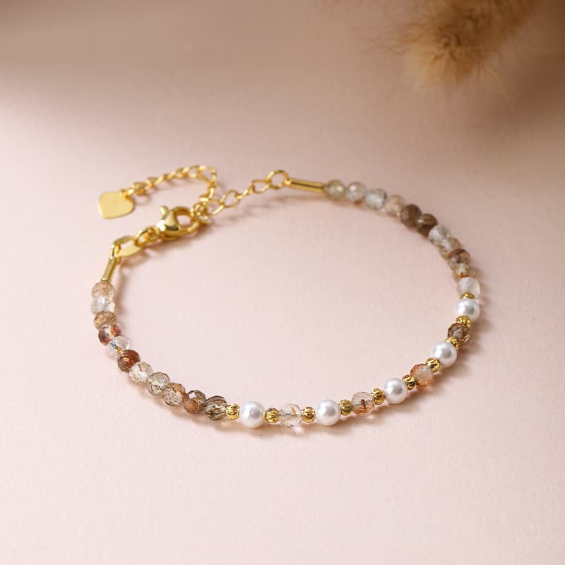 Schichtiges Kristallarmband und Perlenschnur-Necklaceset für Damen