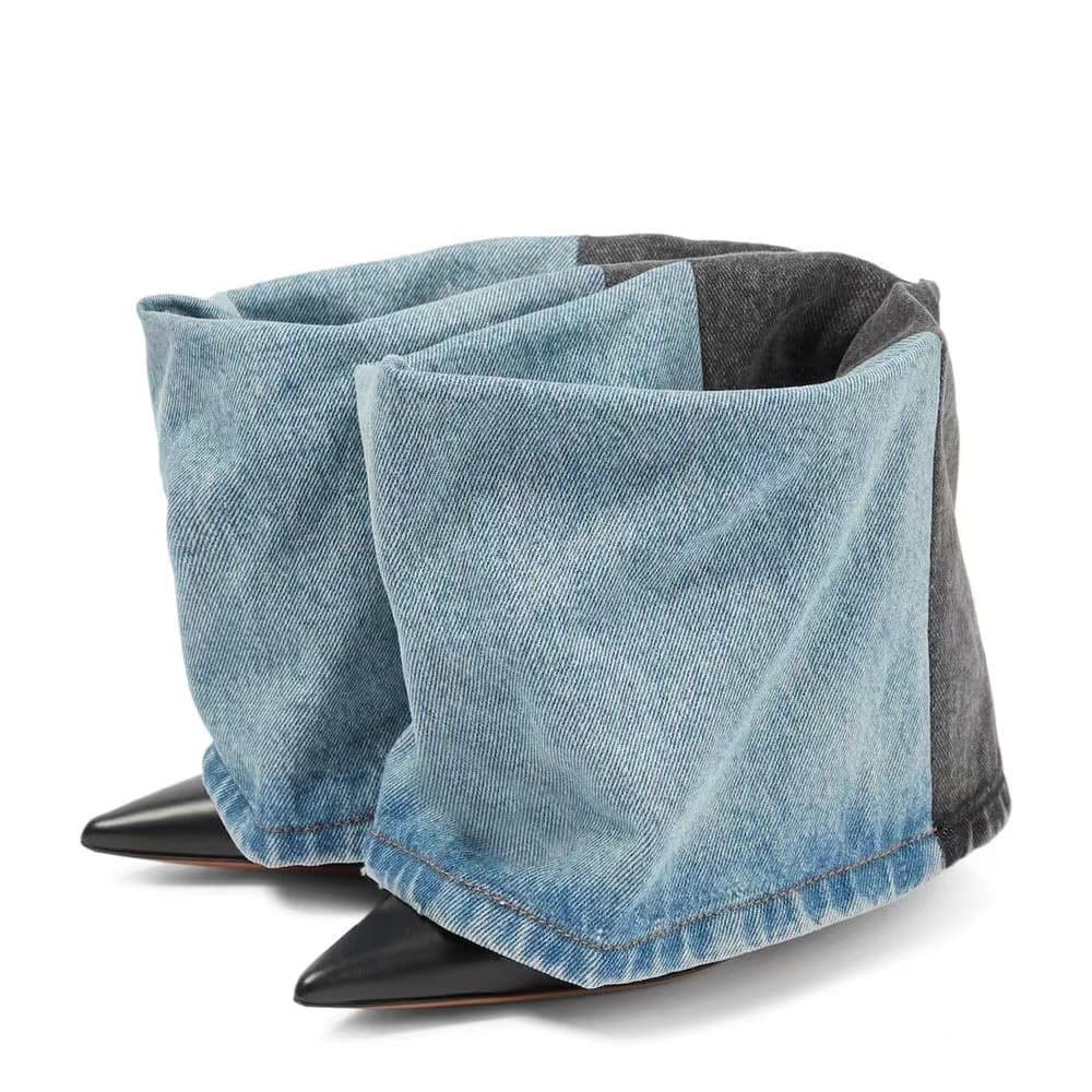 Bottines femme à talon pointu et effet denim