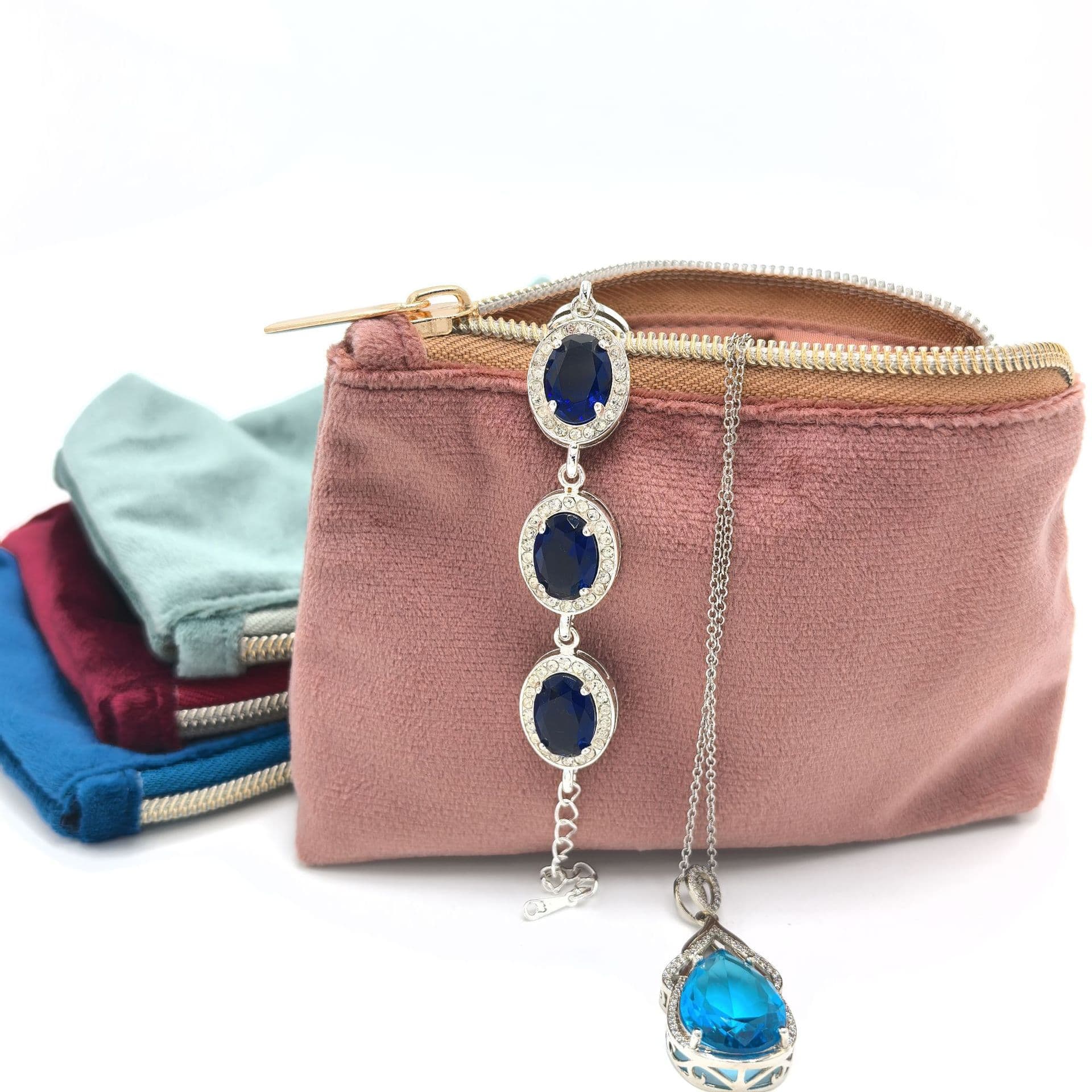 Borsa con cerniera in felpa portatile per anelli di gioielli