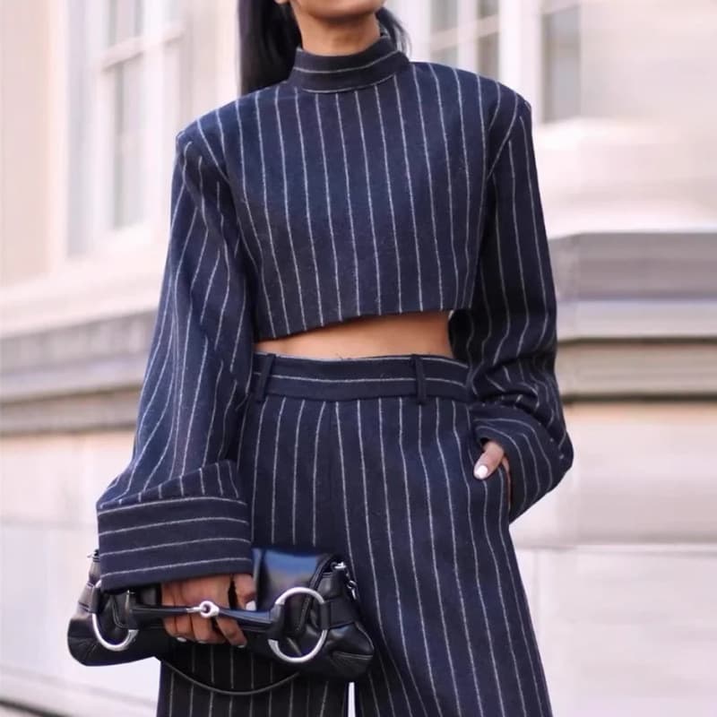 Set Pantaloni a Vita Alta a Righe da Donna