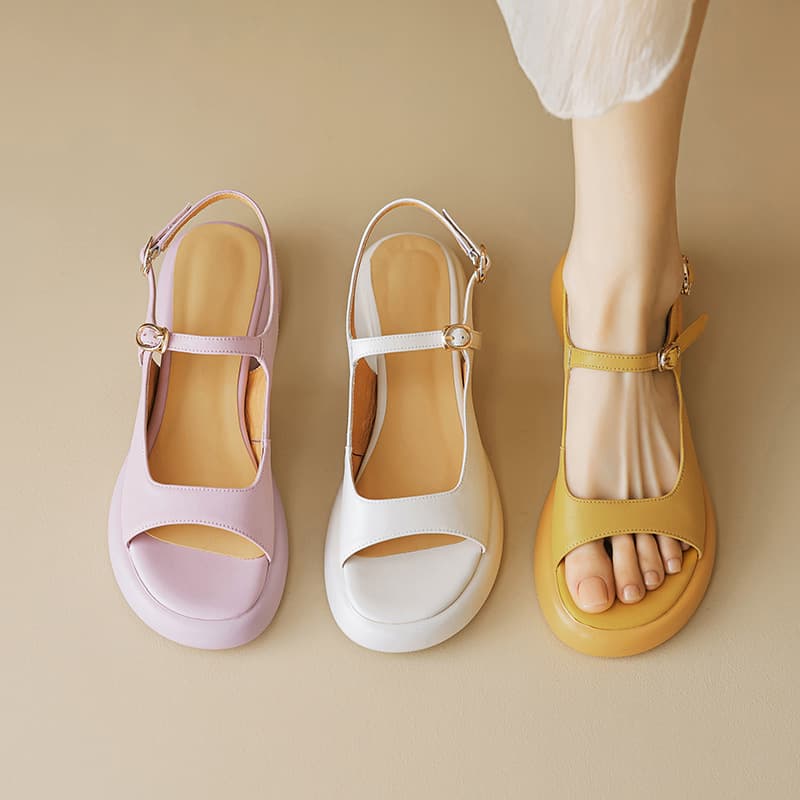 Sandales femme à semelle épaisse en cuir, tailles 34-40