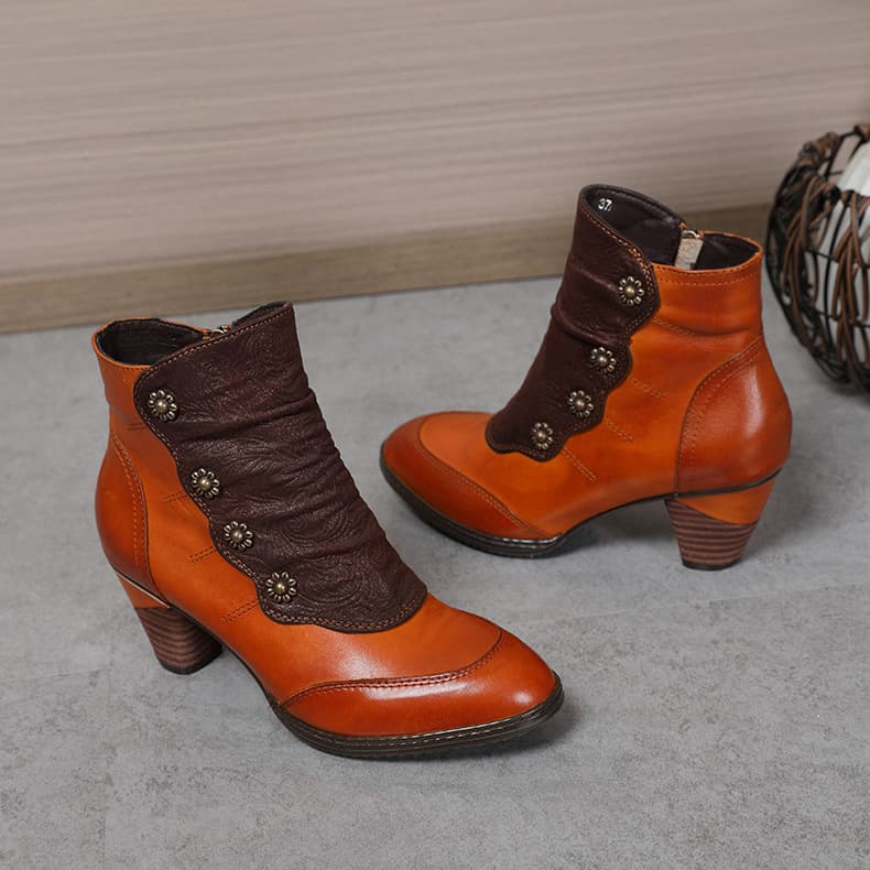 Bottines rétro talon bas fait main