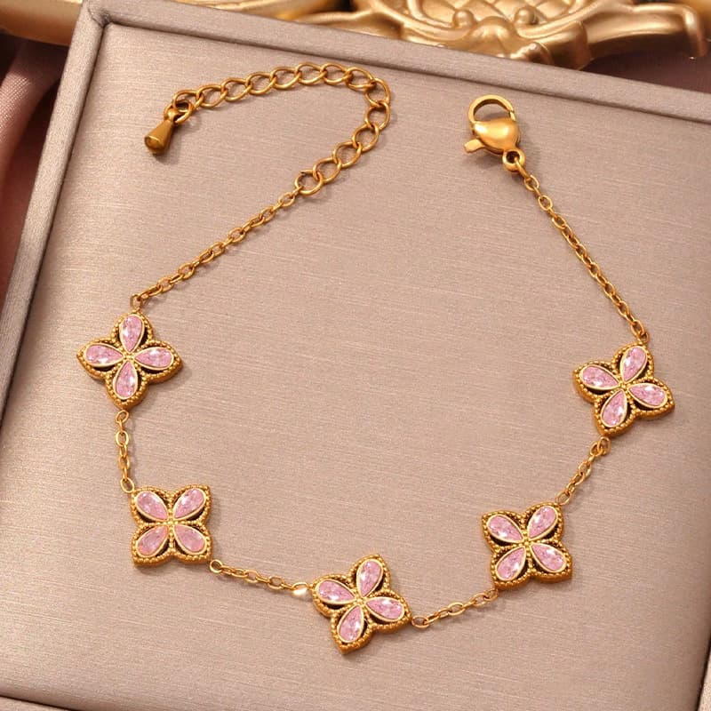 Bracelet en zircon incrusté de petits fleurs pour femmes
