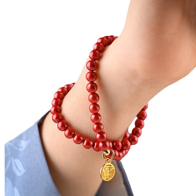 Bracelet manchette en perles de transfert de cinabre brut pour femme