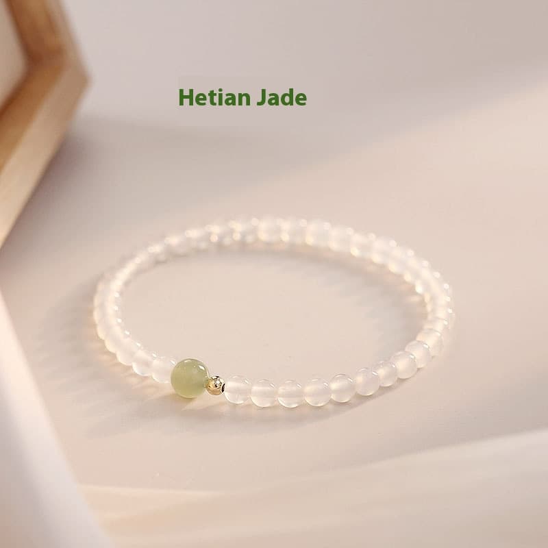 Natürlicher Hetian Jade White Agate Frauenarmband