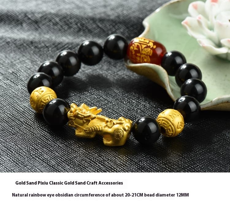 Natural Obsidian Temperature-sensitive Color Change Alluvial Gold Pi Xiu Bracelet