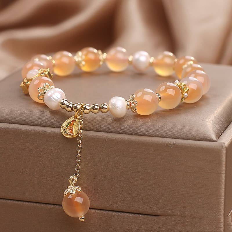 Bracelet en Agate Cœur Naturel Sucre Orange pour Filles Niche