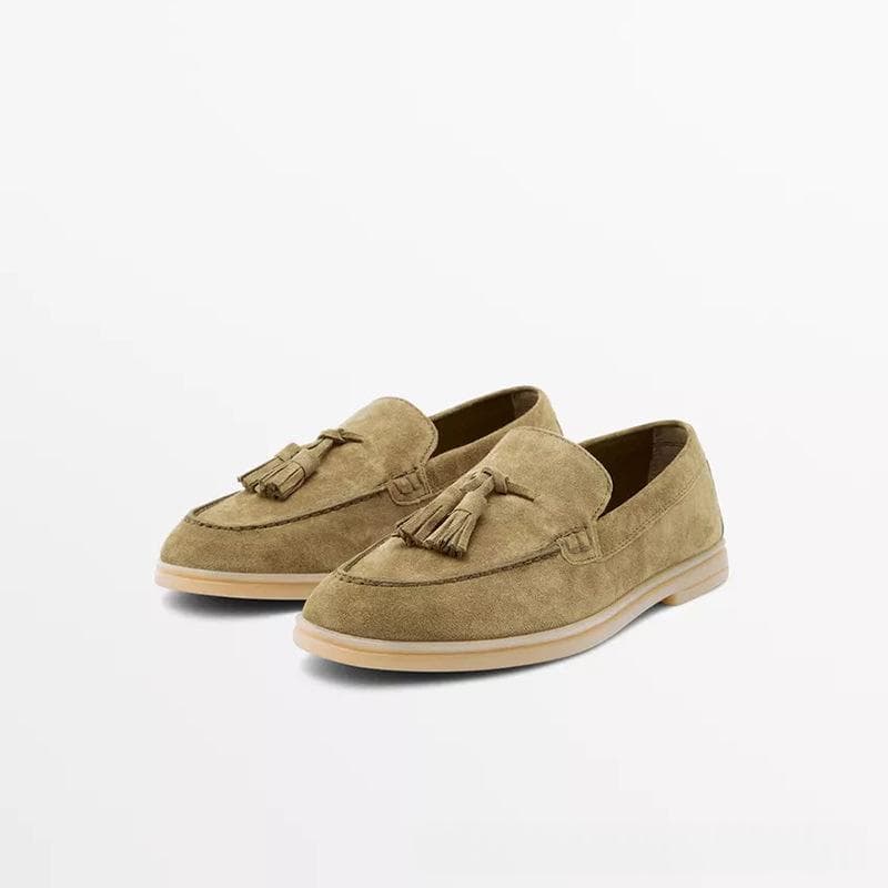 Damen Slipper Flach aus Wildleder Taupe 35-40