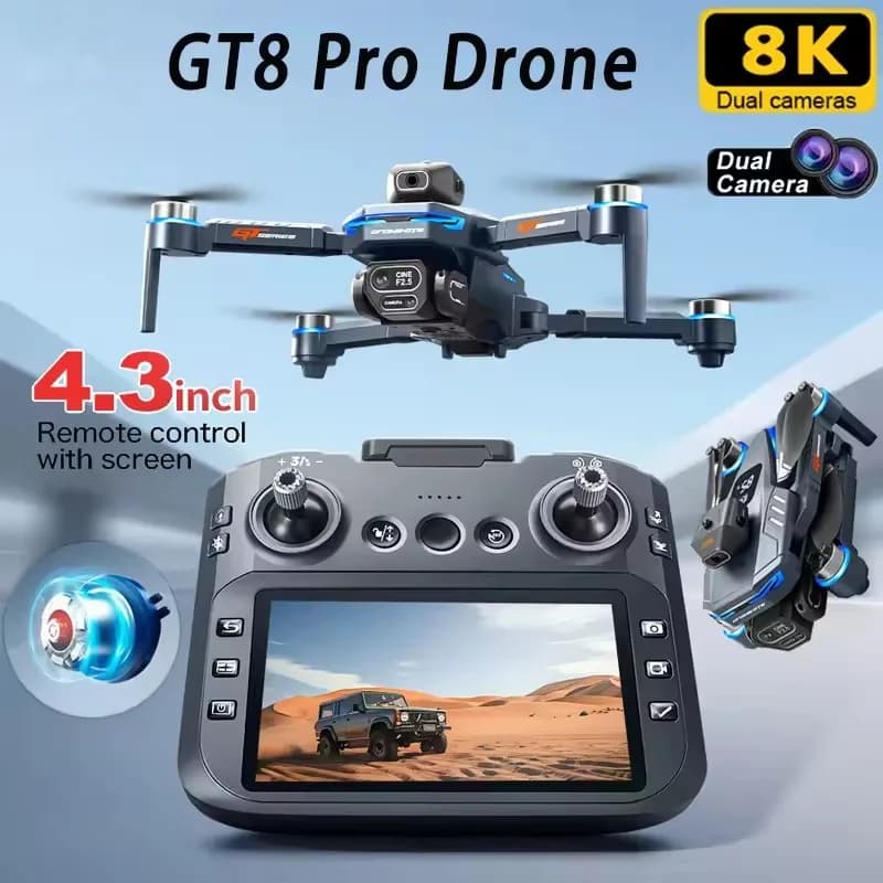 GT8 Drone 6K /8K HD Cámara Evitación de obstáculos Tomando fotos aéreas Drone sin escoba con pantalla Drone RC plegable Cuadricóptero