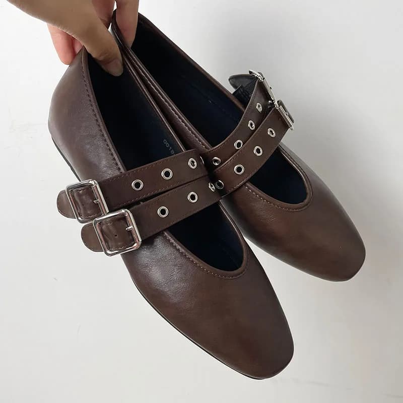 Chaussures à boucle pour femmes, ballerines à la mode, chaussures de danse, bout rond, chaussures plates pour dames avec chaussures Lolita, printemps