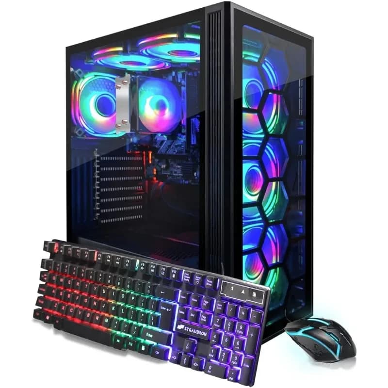 حاسوب مكتبِ RGB، Ryzen 5 3400G حتى 4.2 GHz، 16 جيجابايت DDR4، 512 جيجابايت SSD، WiFi 6 & BT 5.2، مروحة RGB x6، لوحة مفاتيح RGB