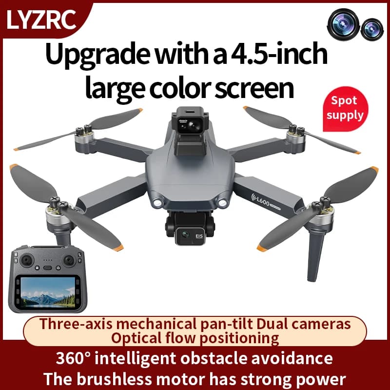 Juguete RC L600-2PRO MAX GPS 8K Cámara Aérea 3-Ejes Gimbal FPV Sin Escobillas con Evitación de Obstáculos y Drone RC Pantalla Grande Control