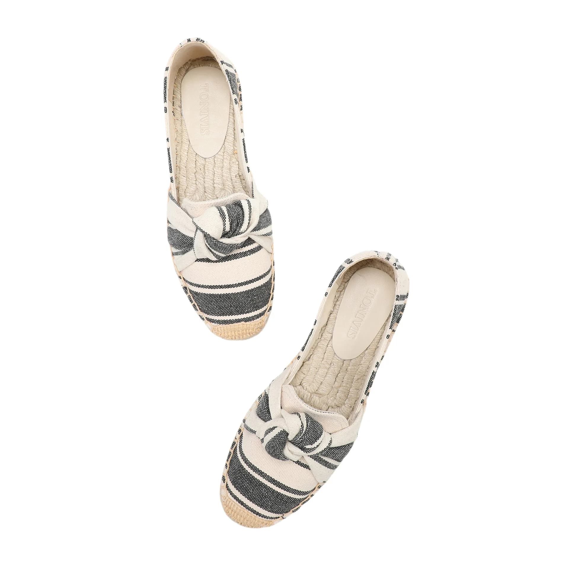 Espadrilles avec nœud pour femmes, chaussures plates à rayures, décontractées, à plateforme, été