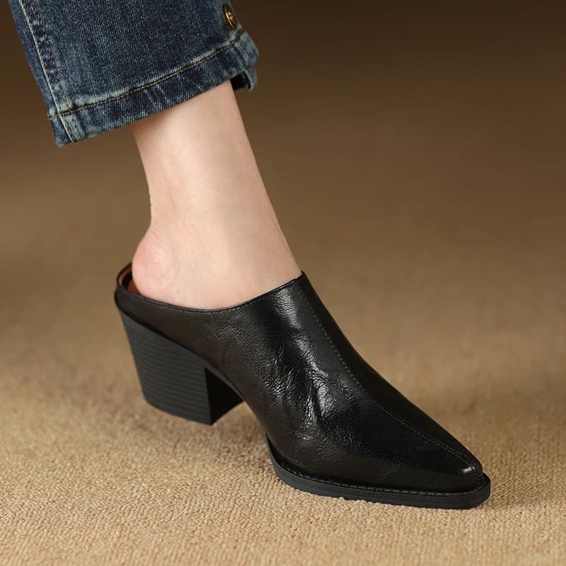 Mules en cuir à talons hauts pour femmes, escarpins à bout pointu, chaussures à la mode pour dames, nouvelle collection printemps été 2023