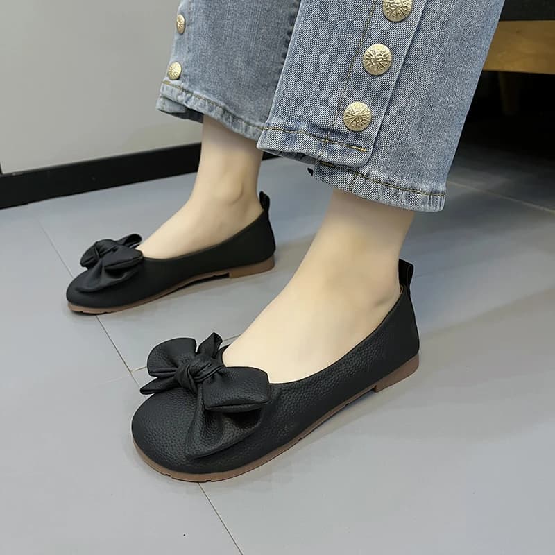 Ballerines pliables à semelle fine pour femmes, chaussures de voyage, d'hôtel, à pied large, pantoufles à nœud papillon, chaussures orthopédiques