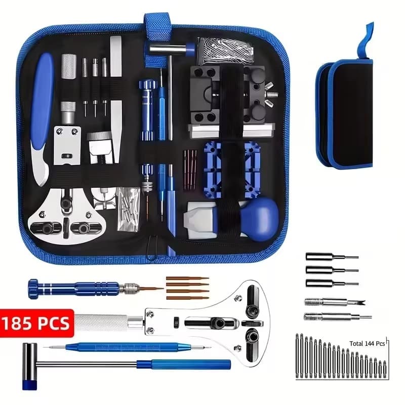 Kit de reparación de relojes de 185 piezas, kit profesional para relojeros