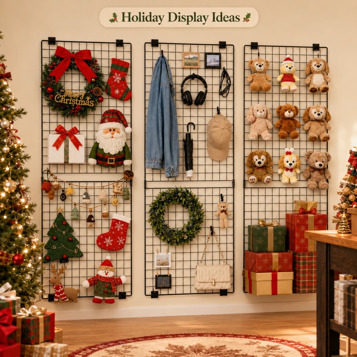 Set de panneaux Gridwall muraux, 3 pièces avec 12 crochets