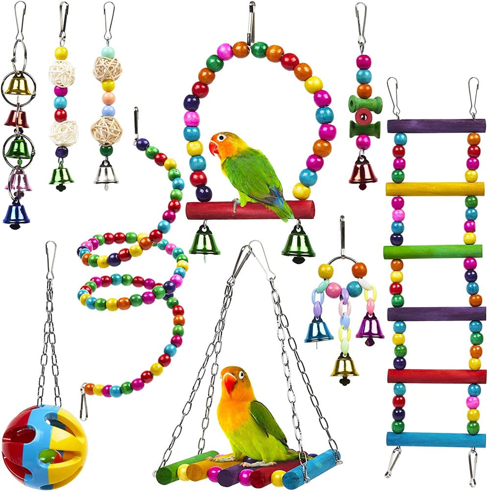 Gioco combinato di pappagallo 10 pezzi set di legno perline scala girevole altalena supporto scala di legno Sepak Takraw giocattolo masticabile