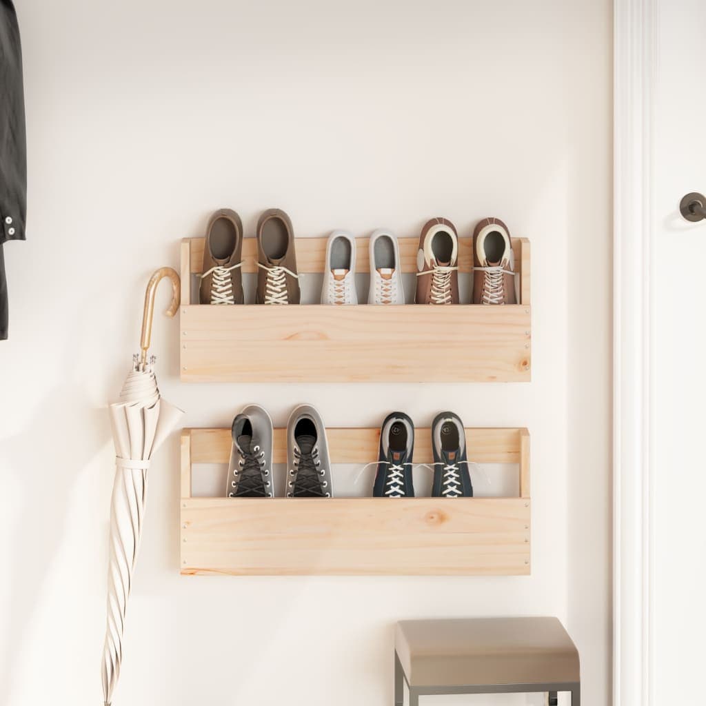 Wandmontierte Schuhregale aus Massivkiefer, 2 Stück