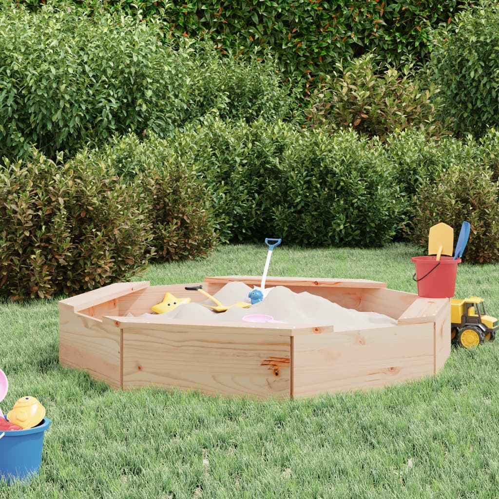 Achteckiger Sandkasten Massivholz mit Sitzen